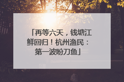 再等六天，钱塘江鲜回归！杭州渔民：第一波盼刀鱼