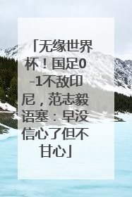 无缘世界杯！国足0-1不敌印尼，范志毅语塞：早没信心了但不甘心